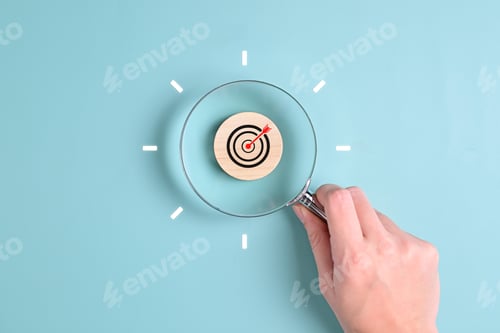 Preview: Wooden block of target goal for business strategy planning management, Progress of business and