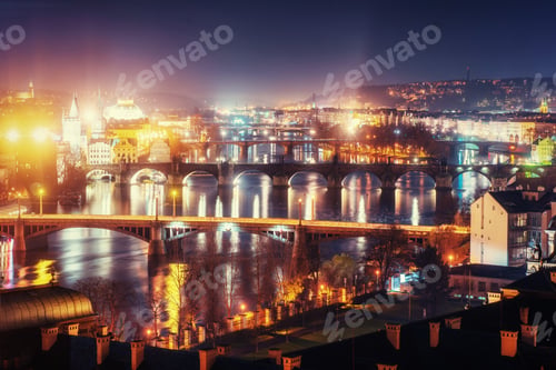 Preview: Evening View of The Vltava River and Bridges in Prague