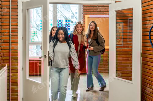 Preview: University students leaving classroom after lesson