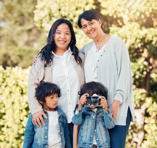 Preview: Woman, mother or children in park for photography on mothers day for support, family bond or love.