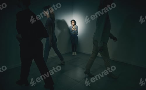 Preview: One mixed race female suffering mental illness in asylum. Hispanic woman experiencing a panic attac