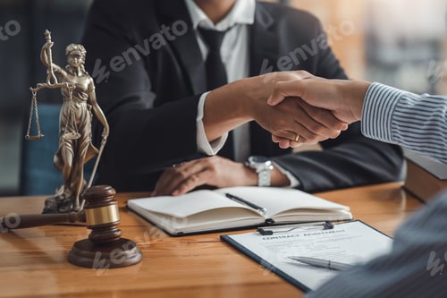 Preview: Businessman handshake partner lawyers or attorneys discussing a contract agreement.