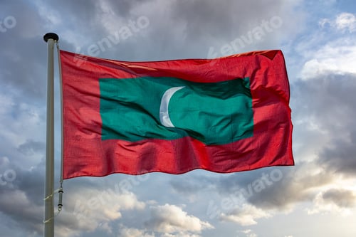 Preview: Maldives flag waving against cloudy sky