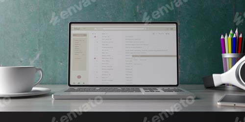 Preview: Laptop computer with emails list on screen. 3d illustration