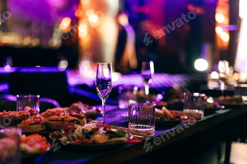 Preview: Served for banquet tables in a luxurious interior New Year party