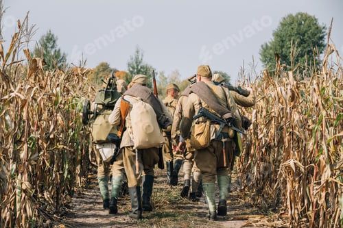 Preview: Reenactors Men Dressed As Russian Soviet Red Army Infantry Soldi