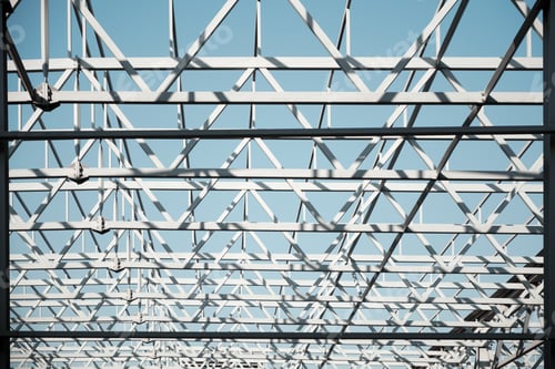 Preview: Metal constructions. Large warehouse building under construction