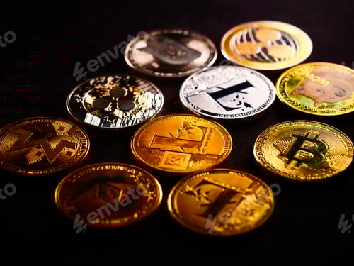 Preview: Close up studio shot of cryptocurrencies