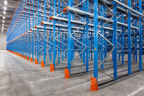Preview: View of empty storage racks in a warehouse