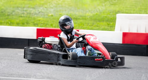 Preview: Little Girl Drives Fast Go-Kart By Racing Track