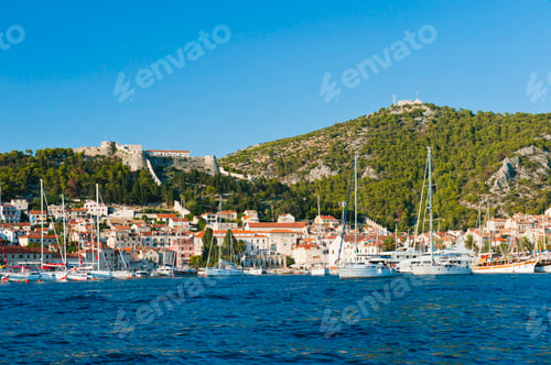 Preview: Hvar Town, seen from the Mediterranean Sea, Hvar Island, Dalmatian Coast, Croatia