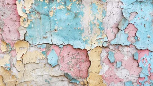 Preview: A cracked and weathered wall surface, painted in a patchwork of peeling colors