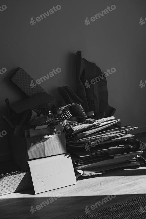 Preview: Stack of Cardboard Waste at home. Concepts of Paper Recycling and Waste Sorting