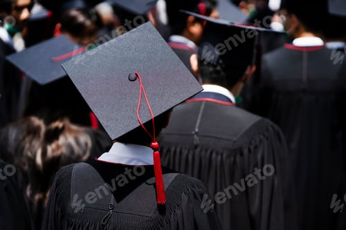 Preview: A group of people wearing graduation caps and gowns.