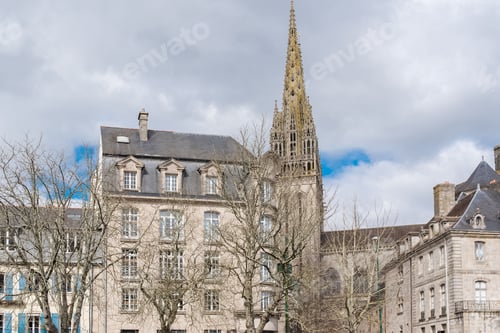 Preview: Cathedral of Saint Corentin of Quimper and cloudy sky