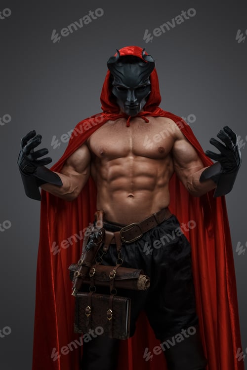 Preview: Powerful wizard of dark cult with red cloak and black mask
