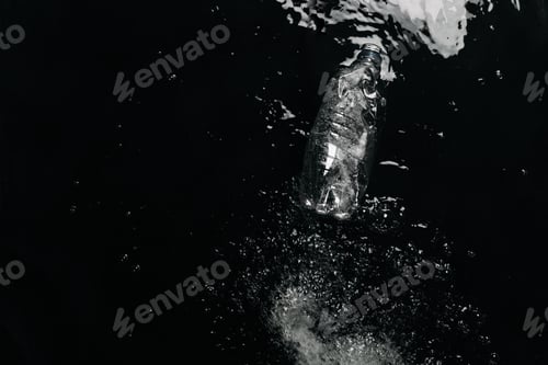 Preview: top view of plastic bottle in water, ecology protection concept