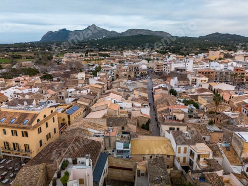 Preview: Aerial drone view of Alcudia in Mallorca, ancient city walls