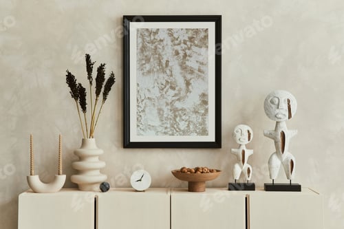 Preview: Stylish composition of modern beige living room interior design
