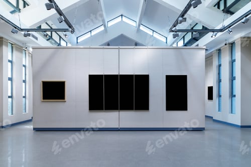 Preview: Modern Gallery Space with Black Artwork