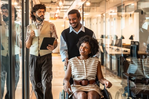 Preview: Diverse business colleagues working together in modern office