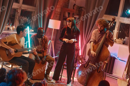 Preview: Music band with singer performing in the club