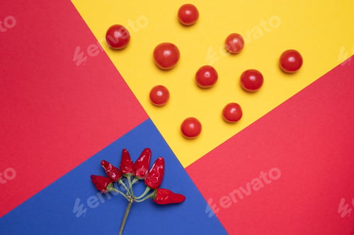 Preview: Creative of colored tomatoes and hot pepper for design, Creative foods. Red,
