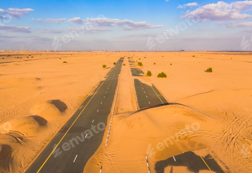 Preview: Desert Safari with sand dune. Natural landscape background at sunset time.