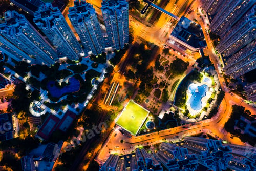 Preview: Top down view of Hong Kong residential building at night