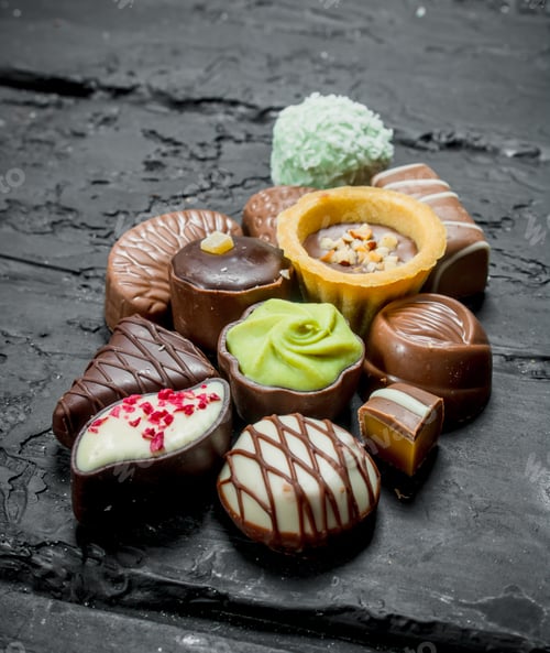 Preview: variety of chocolate candies.