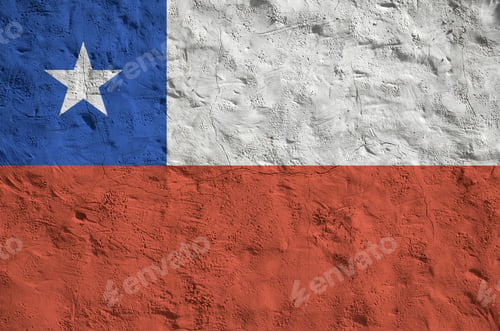 Preview: Chile flag depicted in bright paint colors on old relief plastering wall close up
