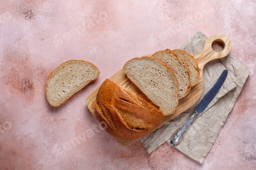 Preview: Freshly baked rye wheat bread sliced.