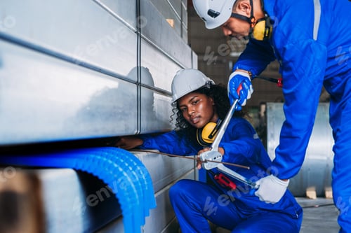 Preview: Engineers or foreman inspecting and check up machine at factory machines.