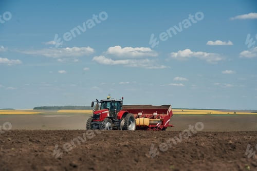 Preview: Agricultural machinery, tractor on the field. Conception of harvest