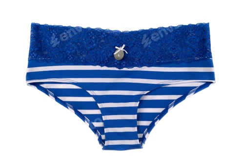 Preview: Blue striped panties with tag size L.