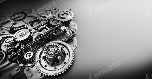 Preview: Gears and cogs mechanism. Industrial machine, engine
