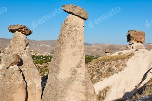 Preview: Famous chimney rock formations in Cappadocia. Urgup village. Turkey