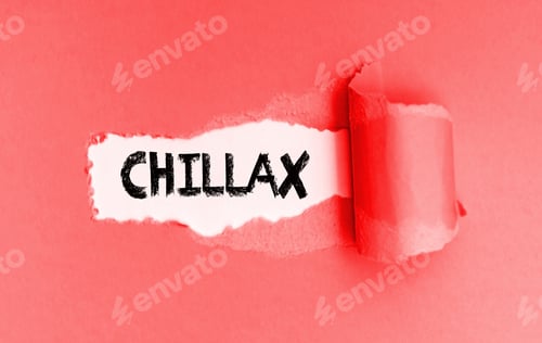 Preview: New vulgar English word Chillax written on torn yellow paper.