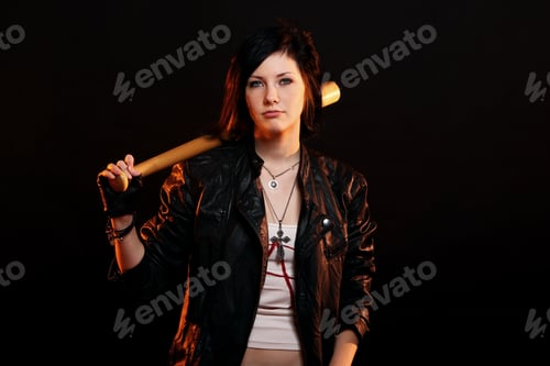 Preview: Young punk girl with baseball bat