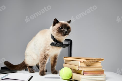 Preview: Feline scholar purring among pages
