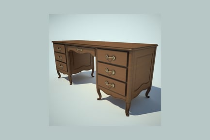 Preview: Wooden desk with six drawers and turned legs