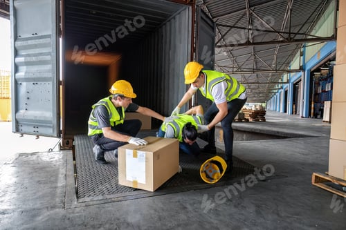 Preview: Worker carry carton box taken from 40 feet steel container got accident drop box to floor injury