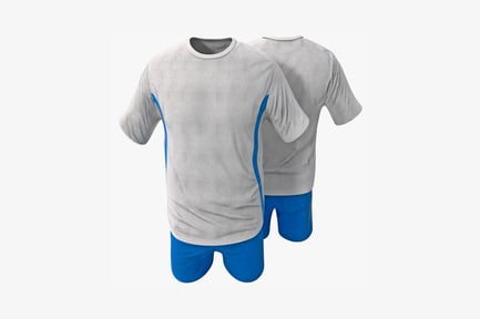 Preview: Men's grey short-sleeved shirts with blue stripe and light blue shorts