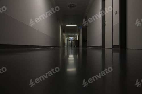 Preview: Long gray empty hospital corridor in Hessen, Germany