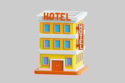 Preview: Hotel facade with six windows and signage