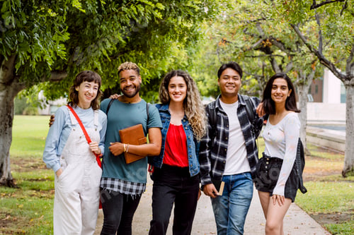 Preview: Diverse university students at campus in summertime