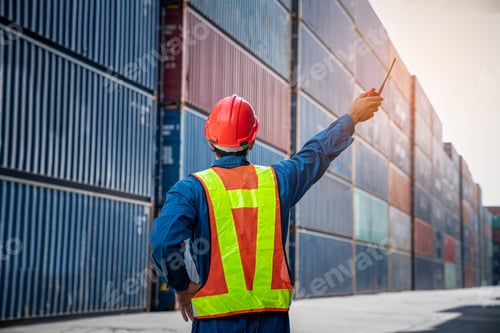 Preview: Male Container yard worker control and checking container.