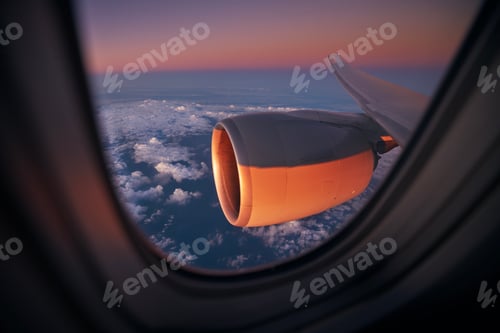 Preview: View from window of airplane during flight above ocean