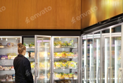 Preview: Woman Choosing Frozen Food From A Supermarket Freezer