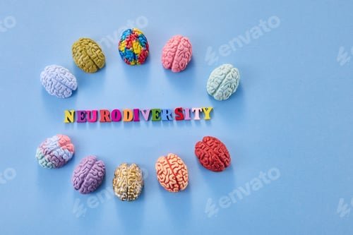 Preview: Neurodiversity concept. Multicolored figures of the brain